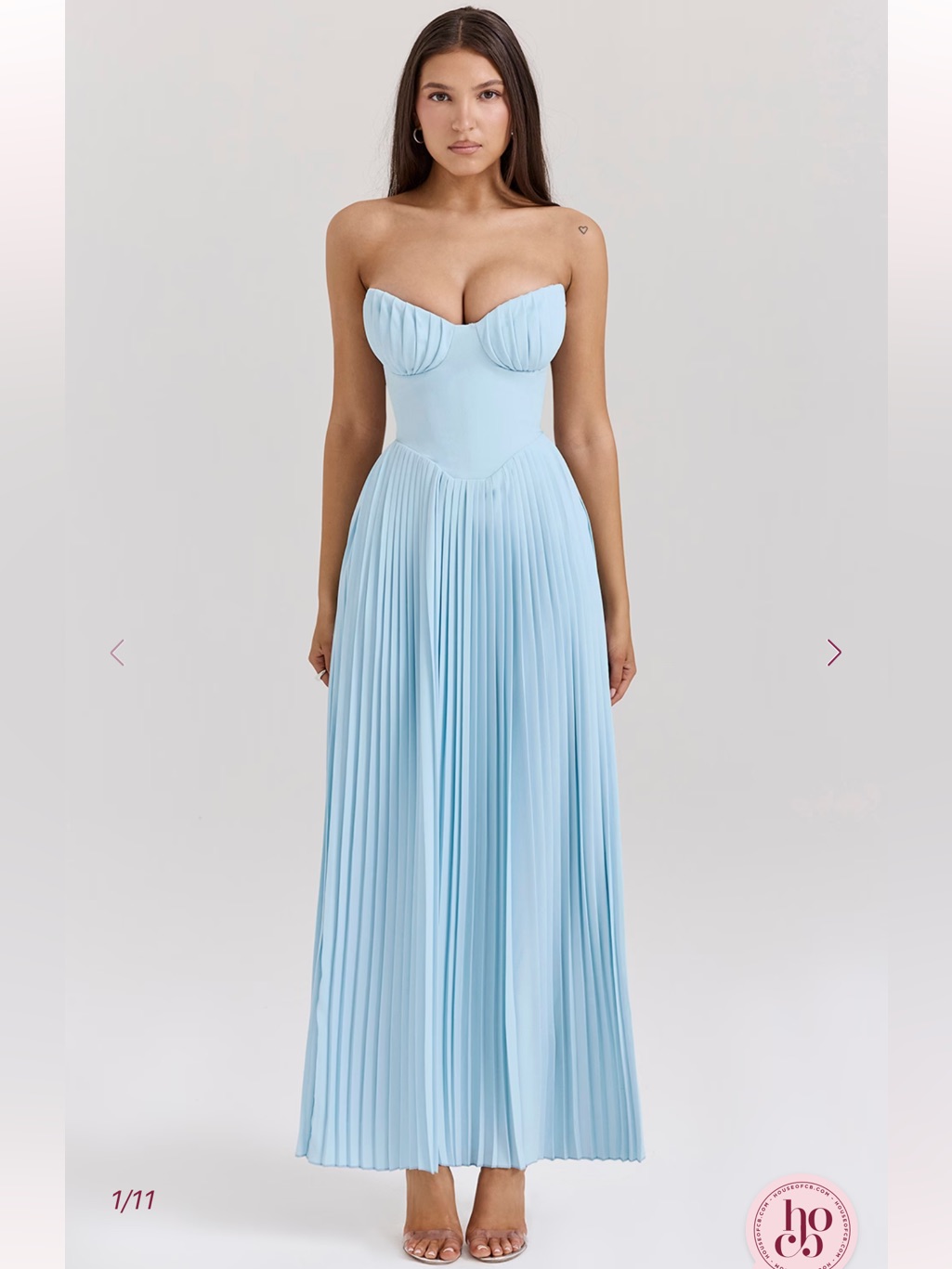 House Of Cb 'Marcella" Ocean Blue Pleated Maxi Dress Nwot
